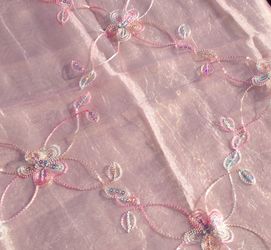 Pink Embroidered Curtain Panels see description