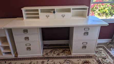 Pottery Barn Bedford White Executive Desk – 70"" Top + Hutch + Cabinets