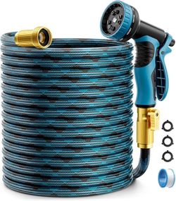 Garden Hose, Non-Expandable Water Hose 100ft, Flexible, Kink & Leak Proof Water Pipe with 10-Function Spray Nozzle, Lightweight Outdoor Hose for Yard,