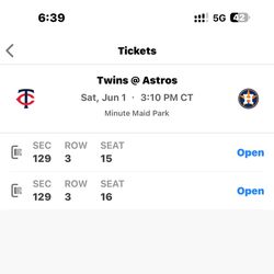 2x Astros vs Twins Tickets Jun 1, Row 3, Sec 129