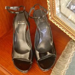 Stuart Weizman Black Patent Platform Heels Sz 6.5-7