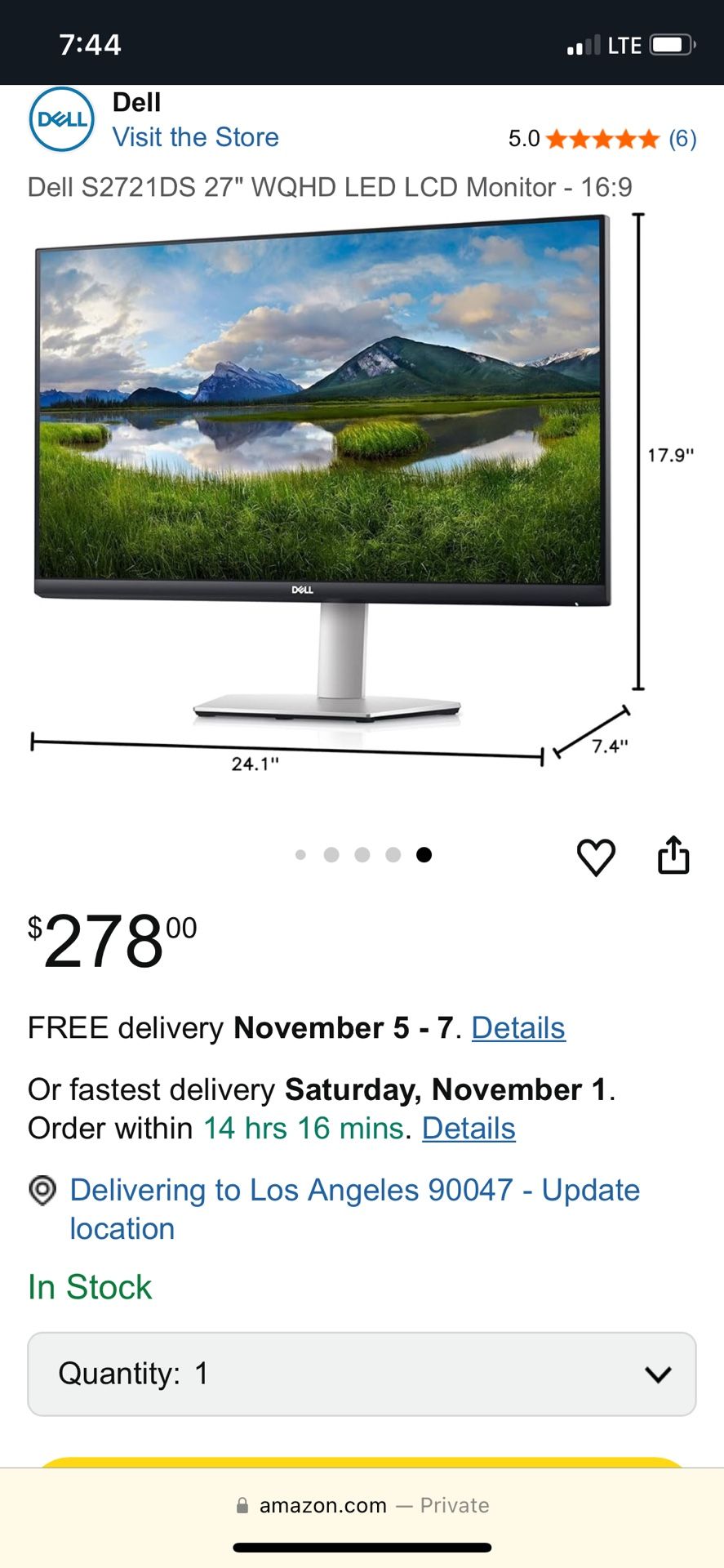 Dell S2721DS 27" WQHD LED LCD Monitor Computer Screen