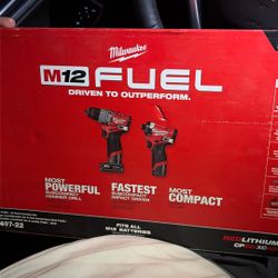 Milwaukee M12 FUEL 12-Volt Lithium-Ion Brushless Cordless Hammer Drill and Impact Driver Combo Kit w/2 Batteries and Bag (2-Tool)