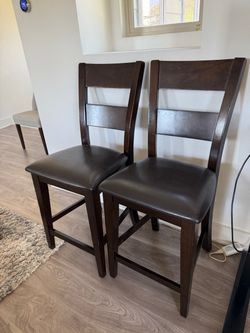 Set of 2 Dark Wood Counter-Height Chairs