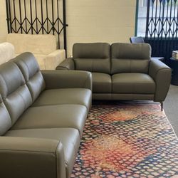 New Top Grain  Genuine Leather Couch And Love Seat Set / 