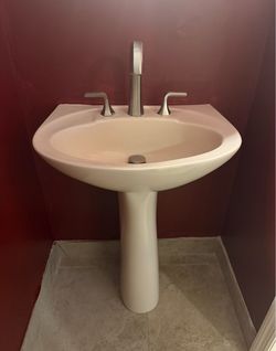 White Pedestal Bathroom Sink + Faucet