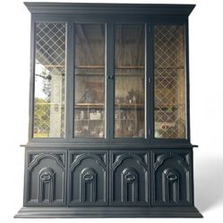 Vintage Black 2 Piece Lighted Cabinet