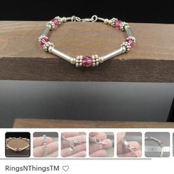 
7" Sterling Silver Segmented Breast Cancer Charm Bracelet Vintage 
