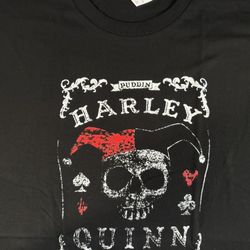 Harley Quinn Skull & Puddin Graphic T-Shirt (M, Black, Crew Neck)