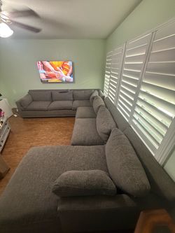 Large Gray Fabric Sectional Sofa
