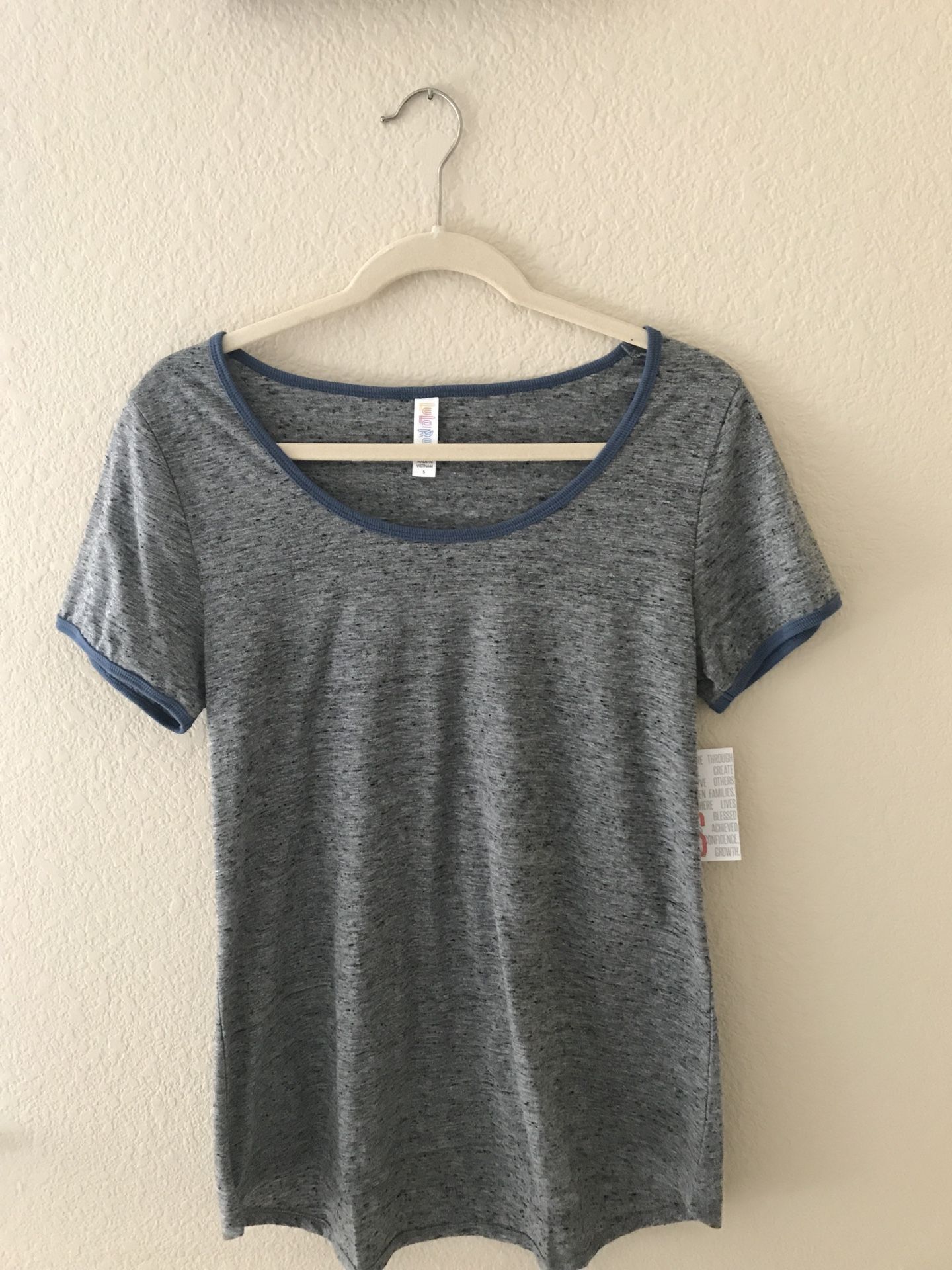 LuLaRoe Classic Tee - Gray with Navy Blue Piping
