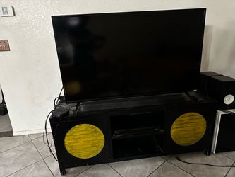 55” Vizio flatscreen TV & Title: Black Modern TV Stand / Media Console