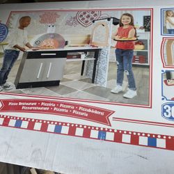 Little Tikes Real Wood Pizza Restaurant 20-Piece Wooden Pretend Play Kitchen Toys Playset, Realistic Lights & Sounds, Dual Sided Play, White and Gray-