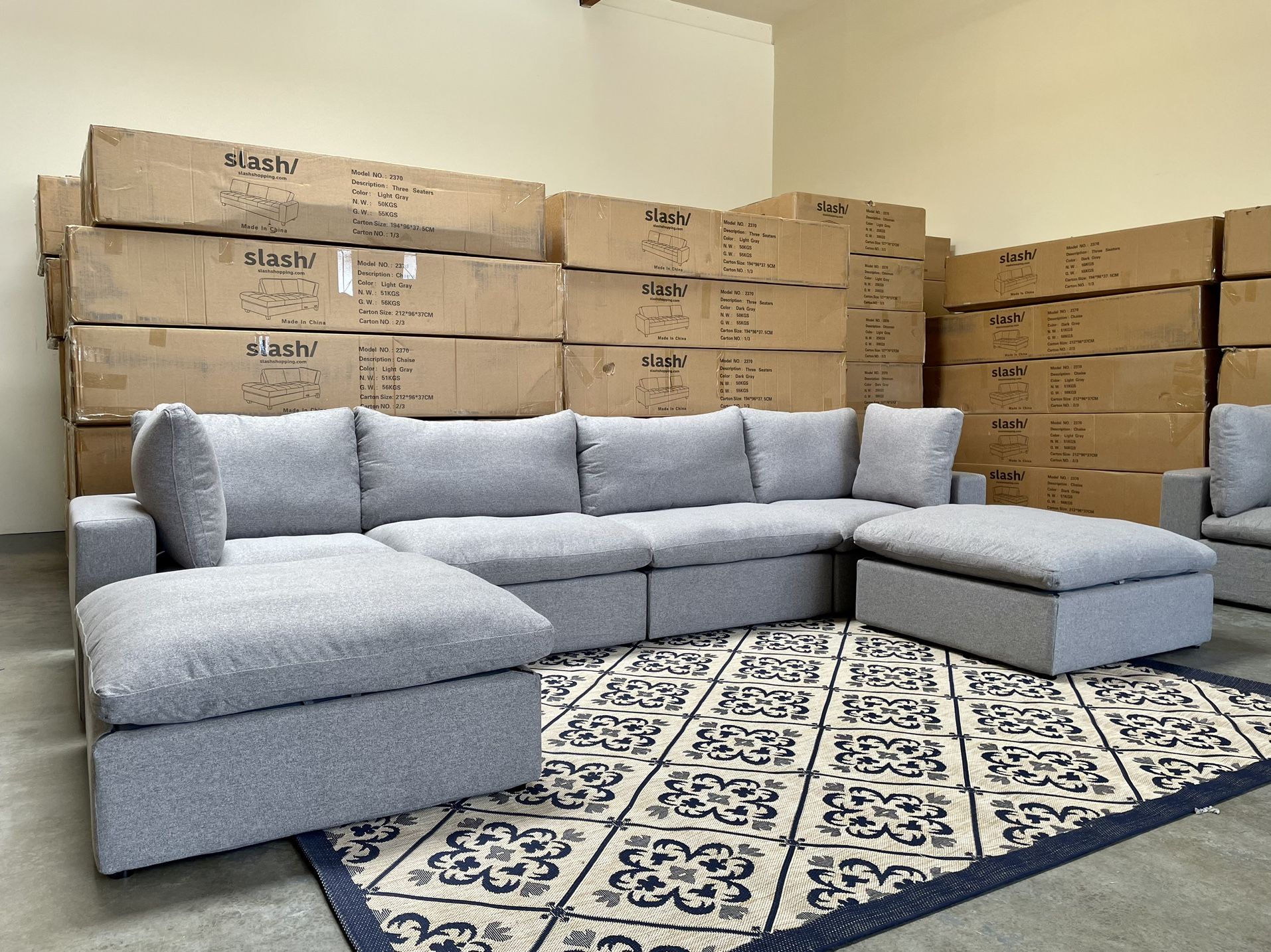 🏷Cloud 6pc Modular Sectional Sofa with Storage Ottoman, NEW IN BOX 📦 Washable Slipcover 💦 Water Repellent  🔥WAREHOUSE SALE ✅ Finance | Delivery