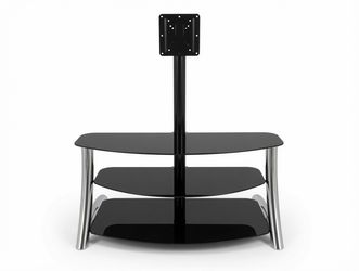 Black Glass TV Stand with Chrome Legs and Mount Arm