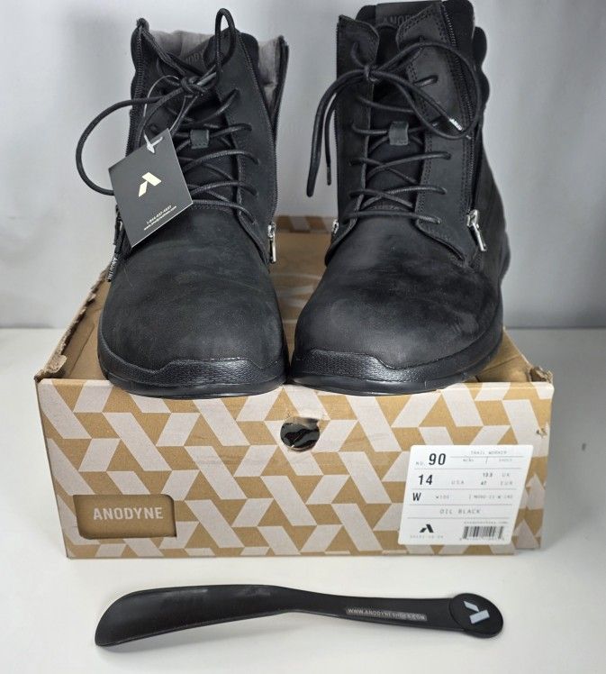 New In Box Anodyne Men's 14W #90 Trail Worker Boots Leather Black Combat Boots.