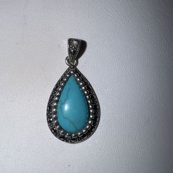Vintage Turquoise and Marcasite Teardrop Pendant