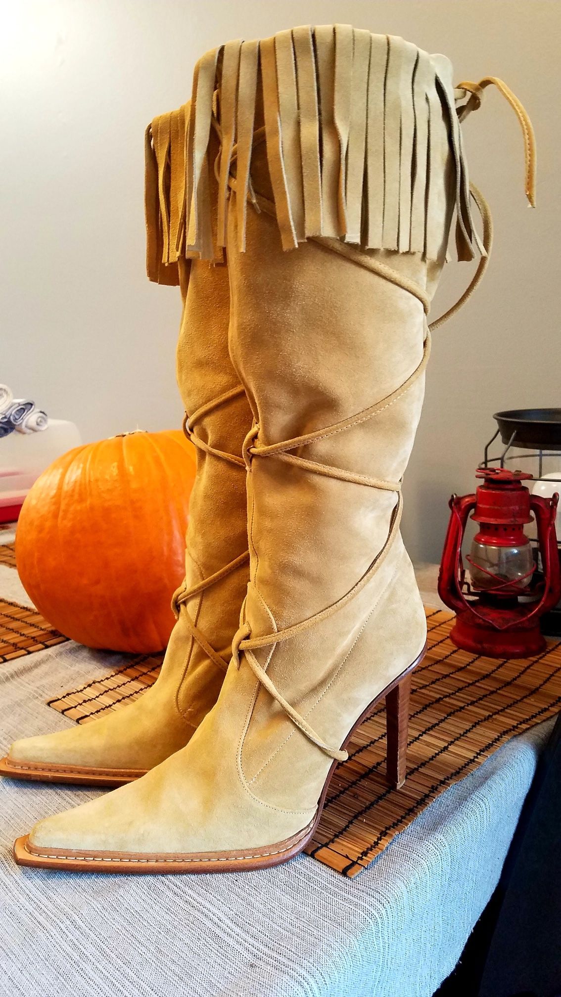 Beige Suede Fringe Boots by Cammina (Italy)