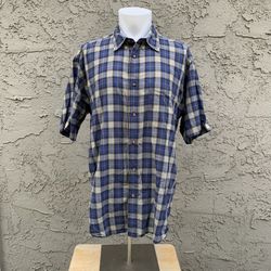Orvis Shirt Mens Large Blue Plaid Button Up Casual Camp Hiking Fishing Outdoors