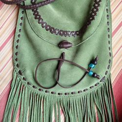 Lucky Brand, Green, Fringed, Leather Bag