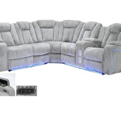 Corduroy Fur Fabric Power Reclining Sectional 💺✨