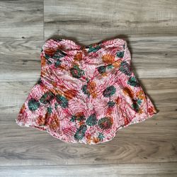 Free People Intimately Pool House Orange Floral Print Tube Top Tropical Flowy