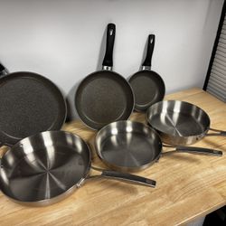 Kitchen Pans (6) (3- Stainless Steel & 3-non Stick)