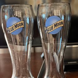 Two Blue Moon Pint Glasses