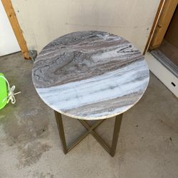 Round Marble Top Side Table / End Table — 17” Diameter x 25” Tall