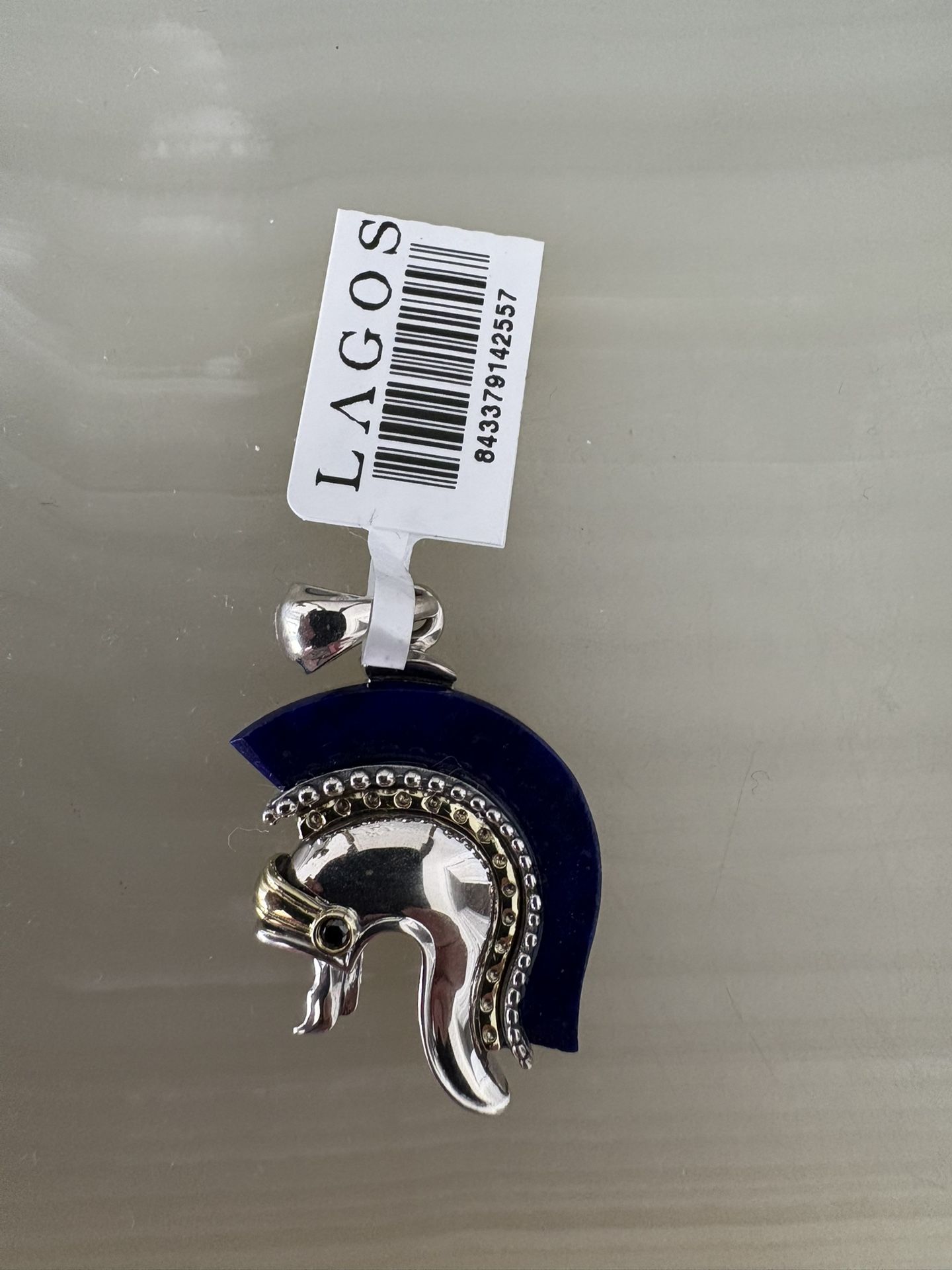 NEW LAGOS! Blue Lapis, Black Diamond, Gold & Sterling Silver GREEK SPARTAN ROMAN WARRIOR HELMET PENDANT. Retail Is $550.