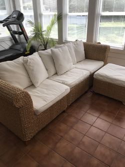 Pottery barn seagrass sale sofa
