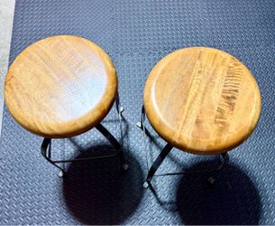World Market Adjustable Swivel Bar Stools – Wood & Metal Set of 2