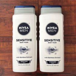 Nivea MEN SENSITIVE Body Wash With Bamboo Extract; Soothes Skin 16.9 oz Each ( 2 For $8)