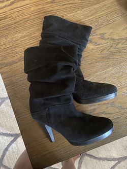 Black suede slouch boots
