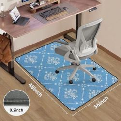 Heavy Duty Office Chair Mat for Carpet & Hardwood Floors, Desk Chair Floor Mat, Office, Home Office, Gaming Floors, Light Blue Floral 48"X36"