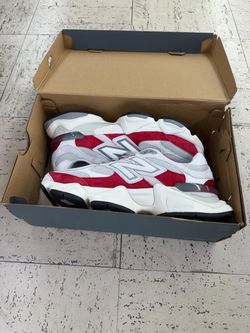 New Balance 9060 white and red sneakers with gray accents #newbalance #