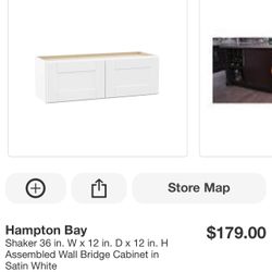 Hampton Bay Shaker 36 in. Assembled Wall Bridge Cabinet in Satin White