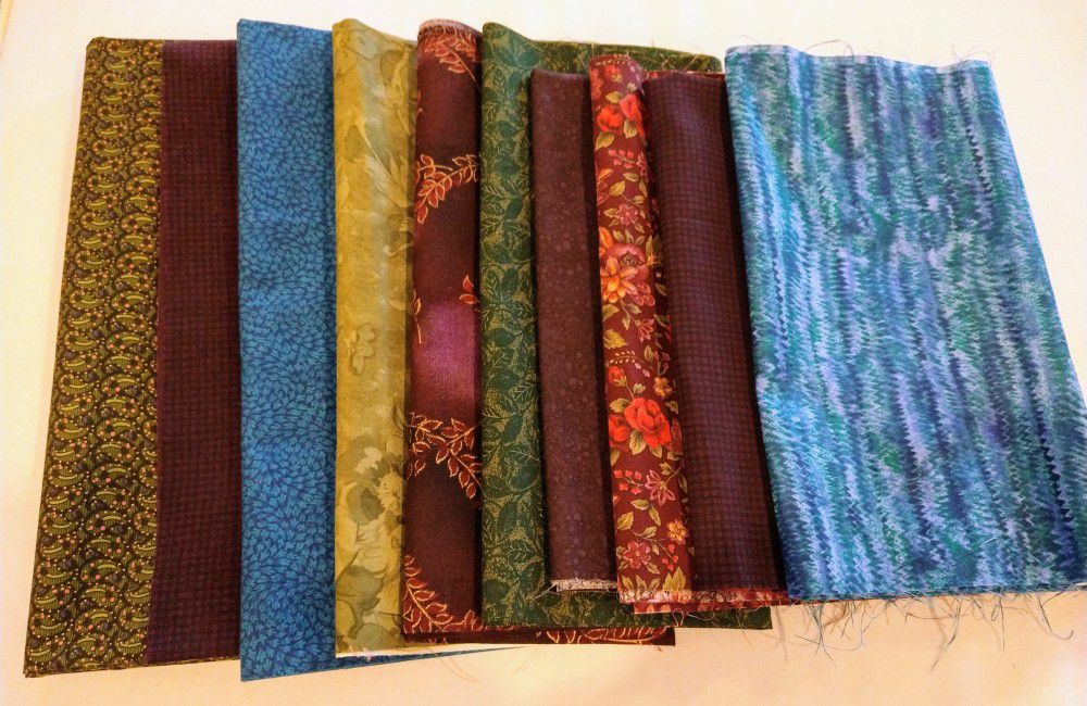 Quilt Fabric--2 1/2+ yds Green/Plum/Teal Bundle