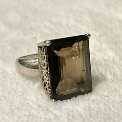 925 Silver Ring with Smoky Quartz Stone SZ 8