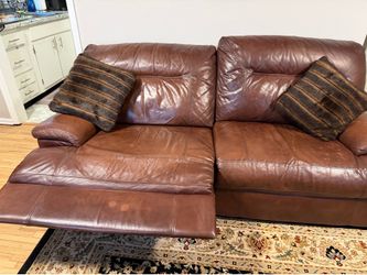 Dual Power Reclining Leather Sofa / Loveseat – Cognac Brown