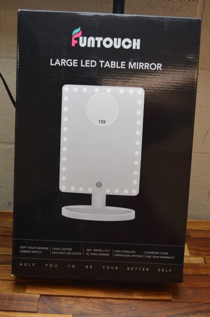 Large lighted vanity makeup mirror funtouch light up mirror black 12" x 9"