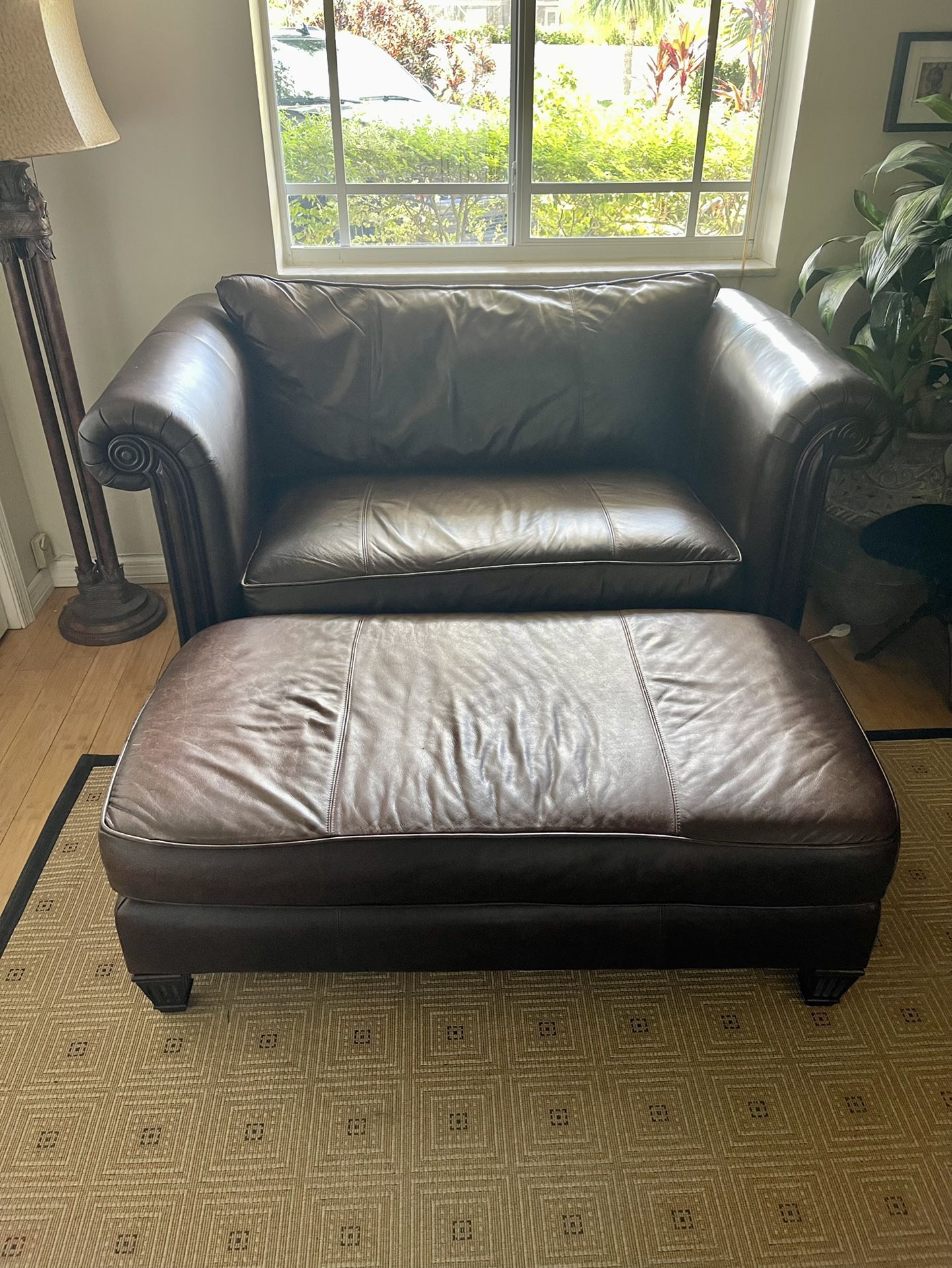 Bernhardt  Oversized Leather Chair and Ottoman