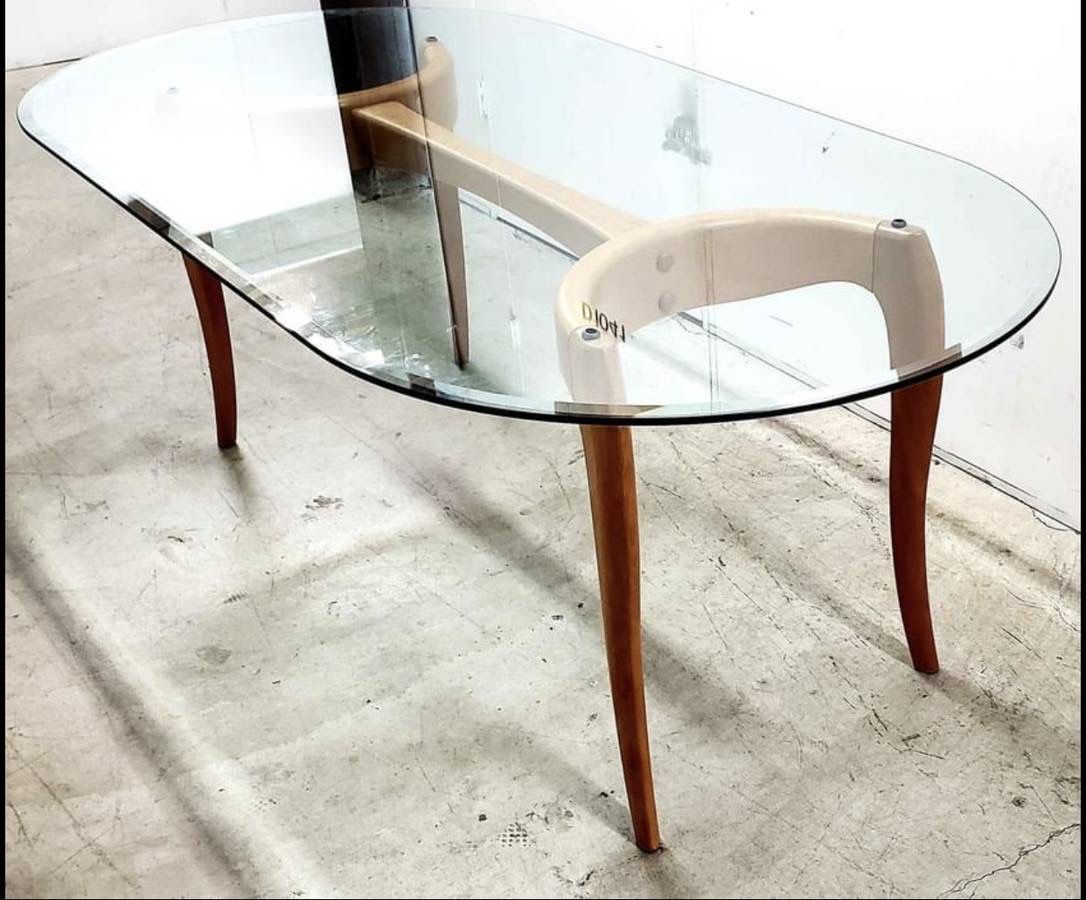 Danish Teak Glass Top Dining Table 