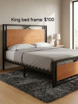 King Bed Frame Metal and Wood