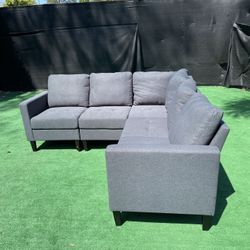 New 5 Pc Dark Grey Fabric Sectional Sofa