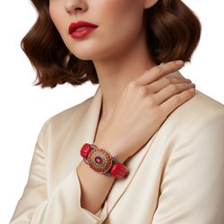 Heidi Daus Collectors Edition Red Lucite Crystal-Accented Hinge Bracelet