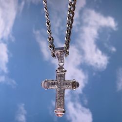 White Gold Chain & Cross 
