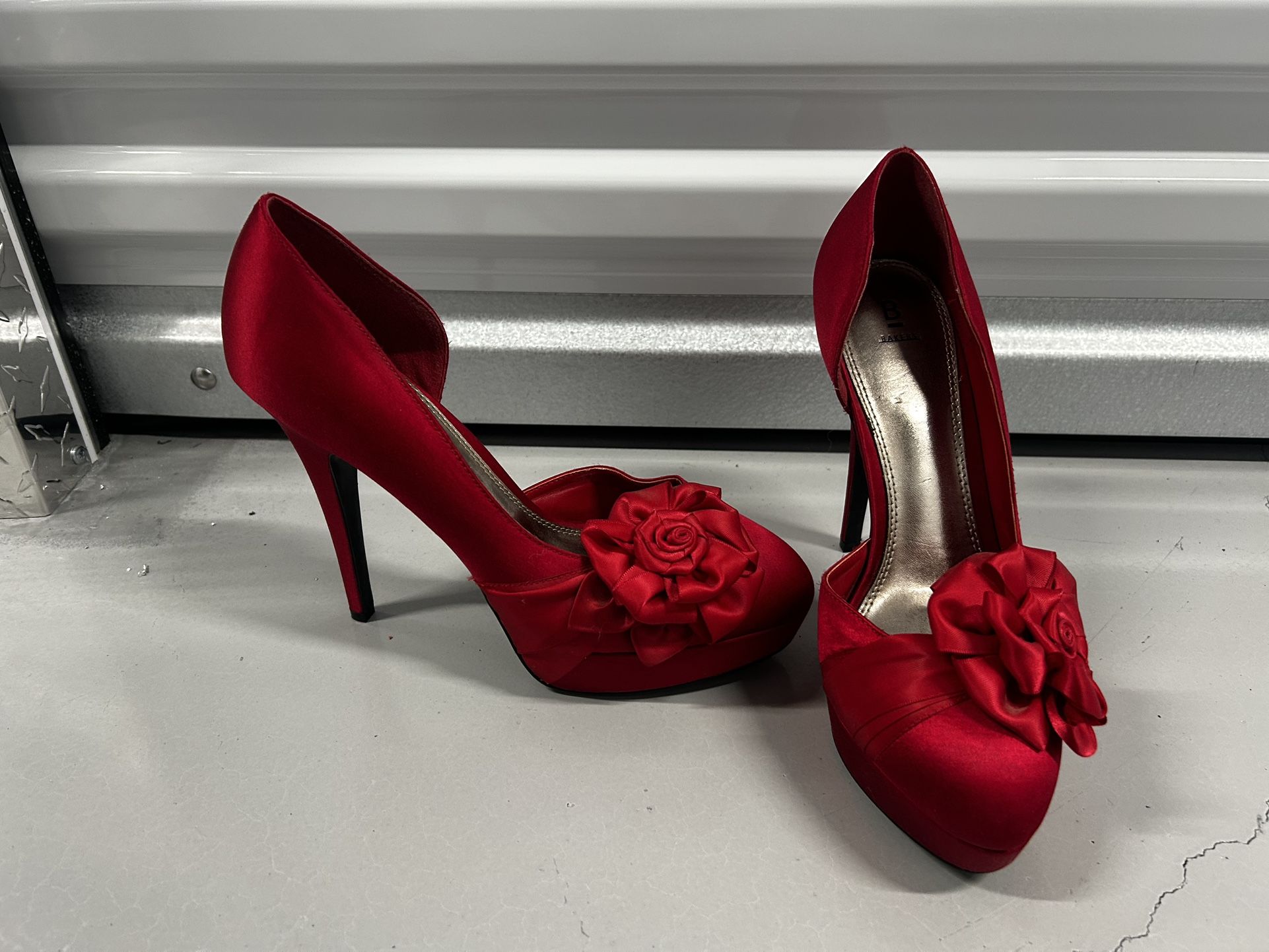 Red Satin Heels Size 10