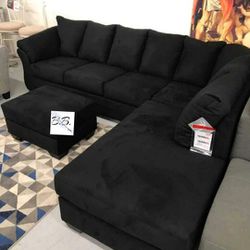 L Shaped Black Comfy Sectional Couch With Chaise| Blue, Red, Gray, Brown And More Color Options|