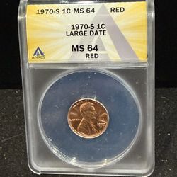 1970 S Brilliant Uncirculated Large Date Lincoln Penny Graded At MS64 6-18
